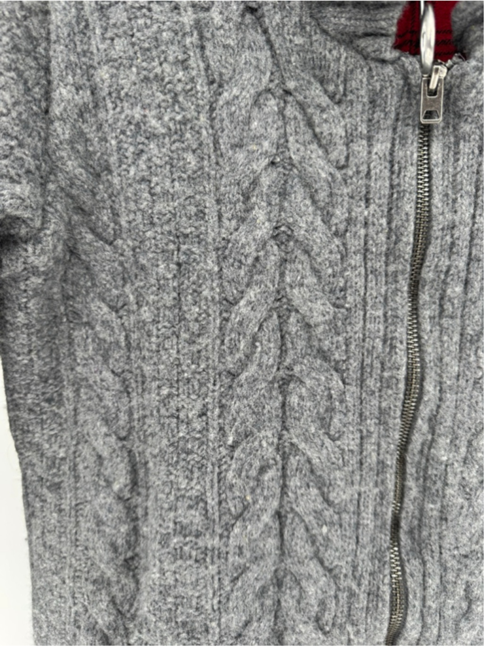 Eddie Bauer Women's Gray Cable Knit Cardigan XL with Red Plaid Lining - Picture 3 of 5
